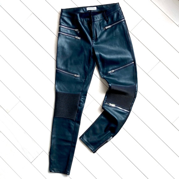 Zara Faux Leather Biker Skinny Pants with Zips - XS - Black - Picture 2 of 14